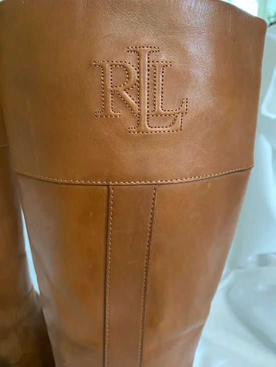 Lauren Ralph Lauren Cognac Leather Bernadine Riding Boots, Women’s Size 10B - Picture 3 of 16